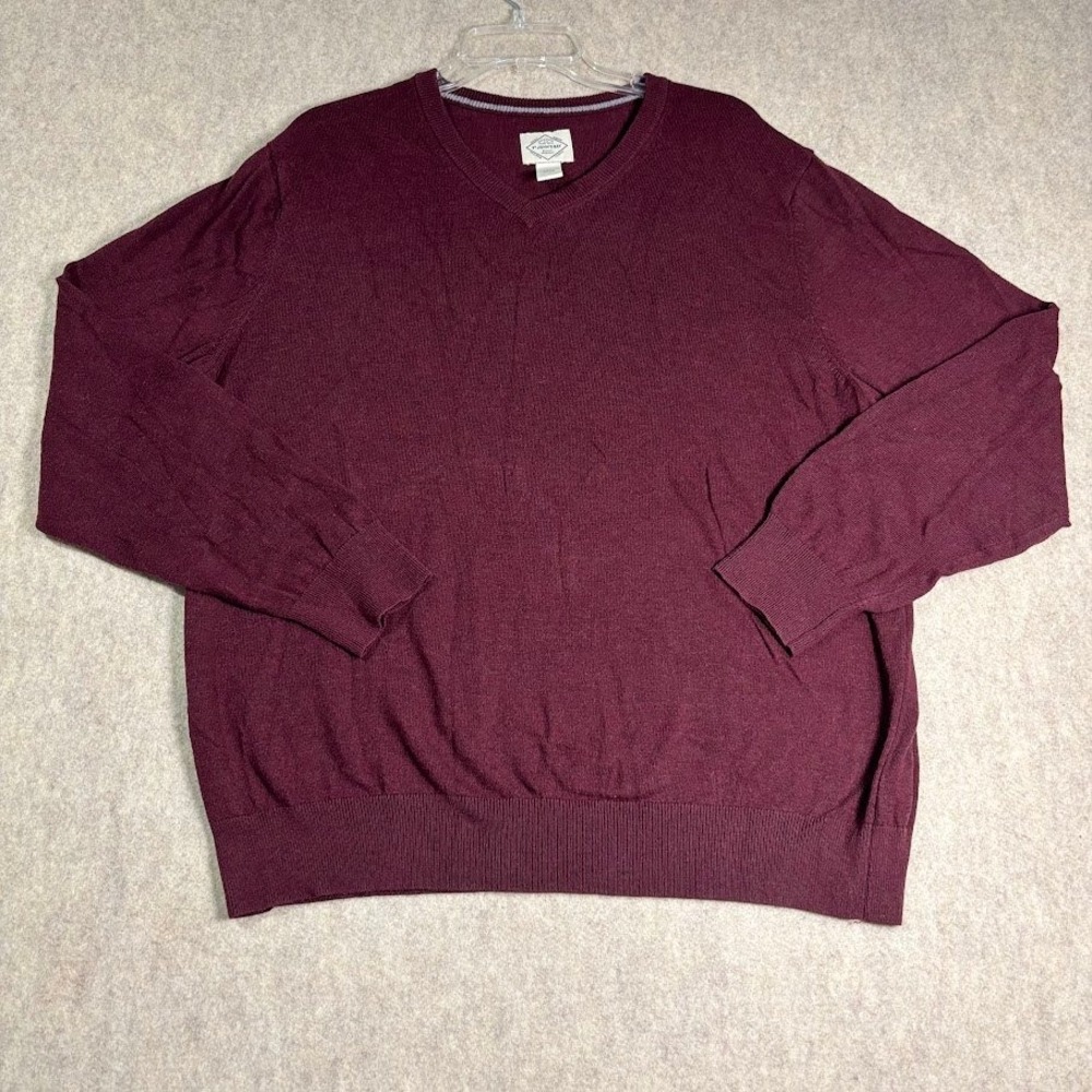 St. John's Bay Sweater Mens XXL Burgundy Cotton Blend V-Neck Classic Preppy Knit